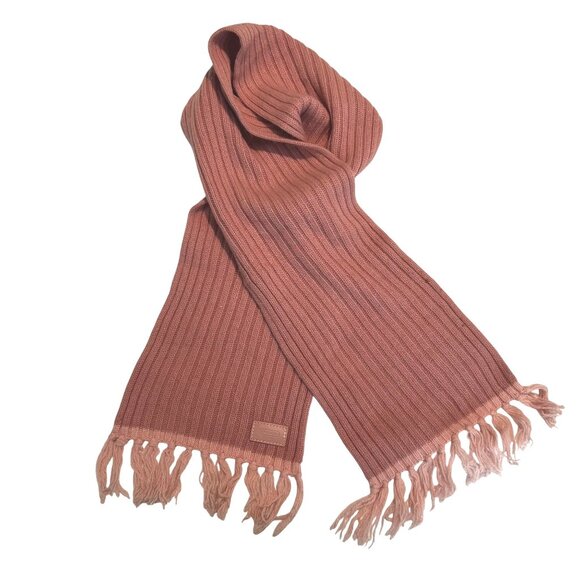 Coach Womens Pink Ribbed Knit Scarf With Fringe 40% Wool Angora Cashmere Blend - Picture 1 of 5